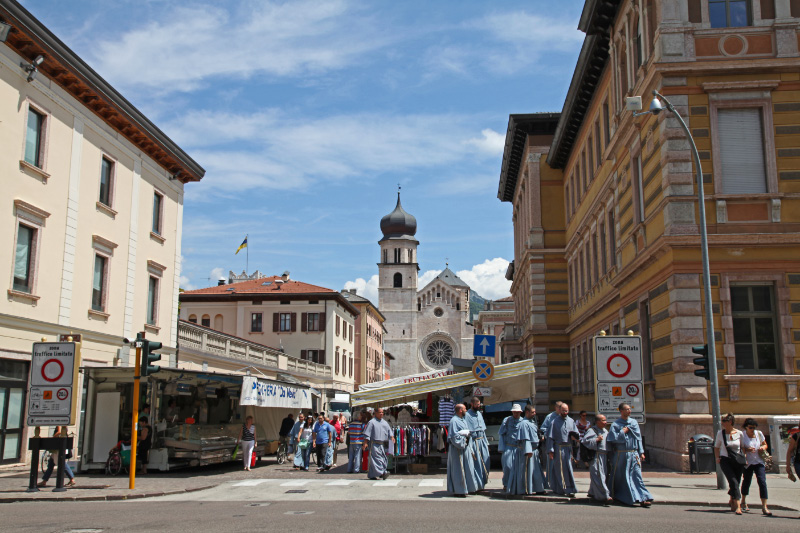 monks and street and Cattedrale di San Vigilio, Duomo di Trento - Trent Cathedral