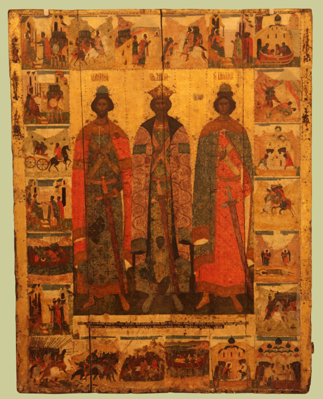 XVI century icon in Art and Historical Museum of Pskov depicting Saints Volodymyr Boris and Gleb